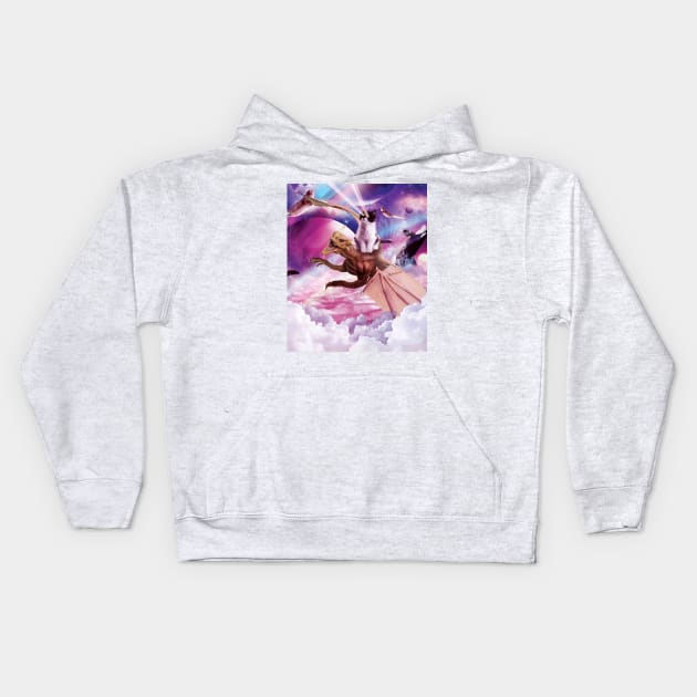 Laser Eyes Space Cat Riding Dragon Kids Hoodie by Random Galaxy